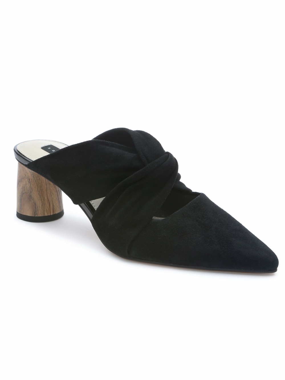 NWOB Sanctuary Black Suede Criss-Cross Mule Wood Block Heel Minimalist Size 9
